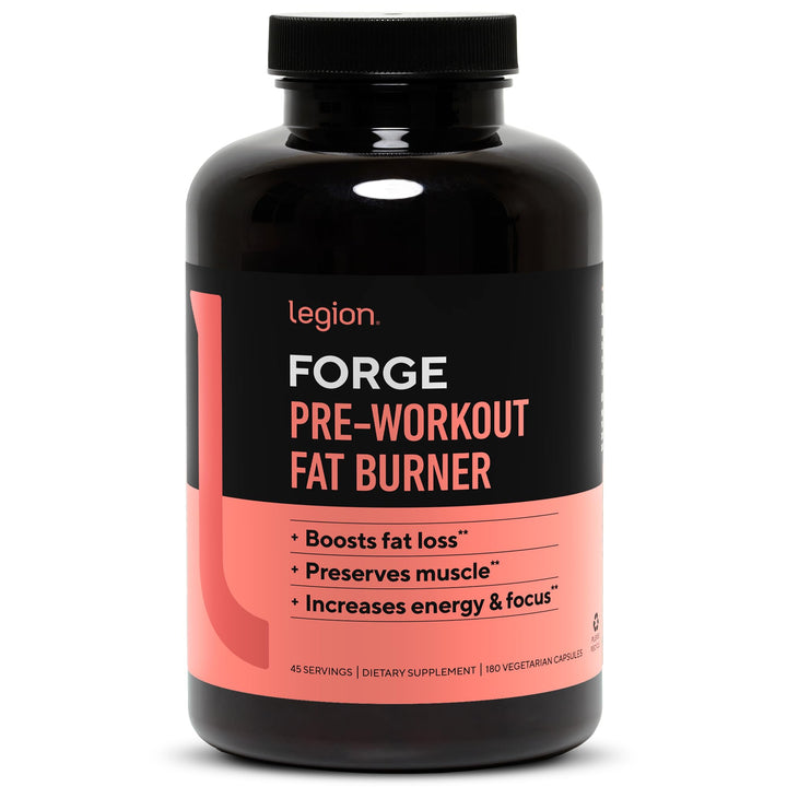 LEGION Forge Fasted Fat Burner - Thermogenic Fat Burner, Target Stomach Fat and Trim Belly Fat with Yohimbe, HMB Supplement, Choline. All Natural, 45 Servings.…, 180 Count (Pack of 1)