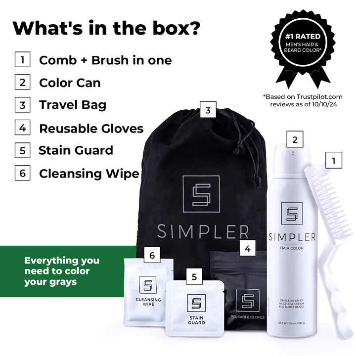 Simpler Hair Color for Men Kit for Full Gray Coverage - Ginger Hair & Beard Dye for Men - All In One Reusable Kit with Comb Applicator - Natural Looking Hair Color for 100% Gray Hair Coverage