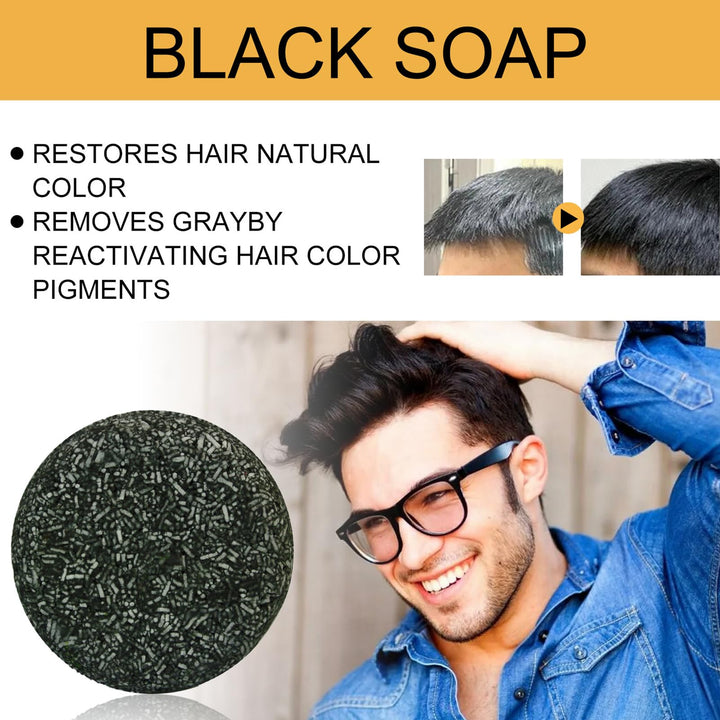 2Pcs Black Hair Darkening Shampoo Bars - Gray Reverse for Men, Root Coverage, and Mane Darkening