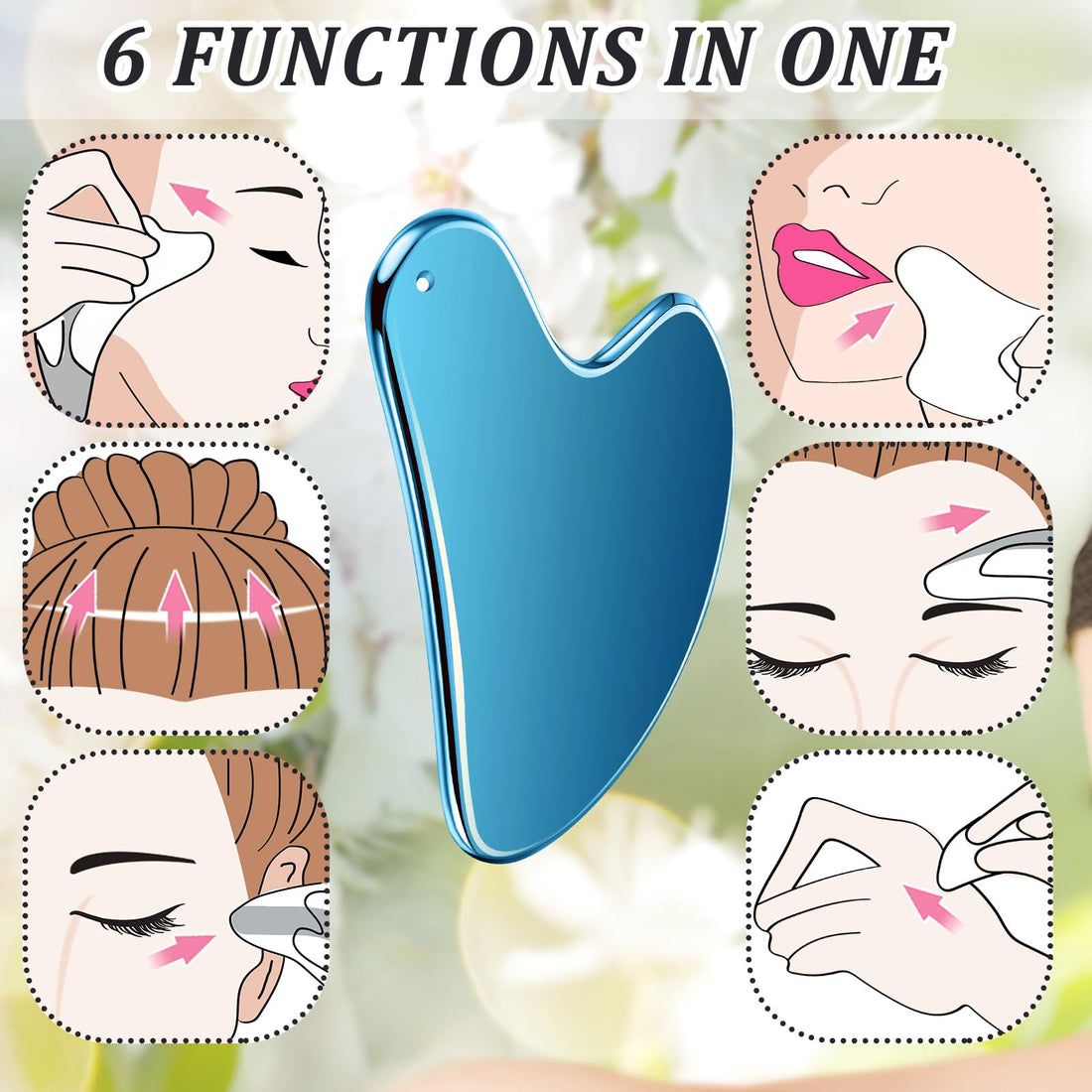 Nuanchu Stainless Steel Gua Sha Facial Tools Lymphatic Drainage Massager Guasha for Face Metal Gua Sha Skin Self Care Gifts Face Sculpting Guasha for Body Eyes Jawline Shaper with Pouch(Blue)