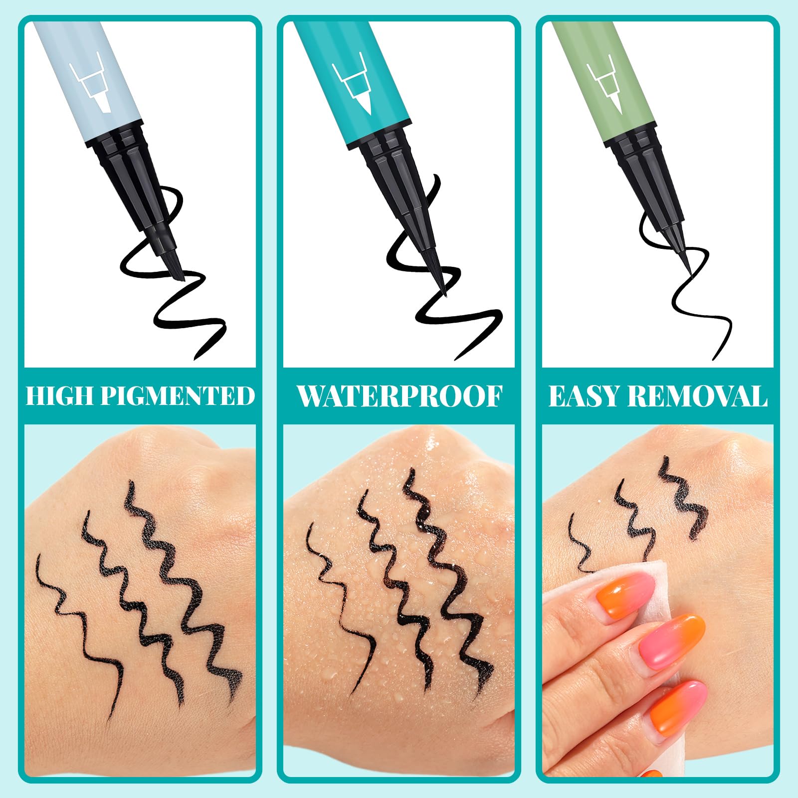 UCANBE 3pcs Black Liquid Eyeliner Kit Included 3 Brush Tip for Ultra Precision, Quick Drying, Smooth Glide, Smudge-Resistant, Waterproof Pigmented Up To 24 Hours Liquid Liner Eye Makeup Set