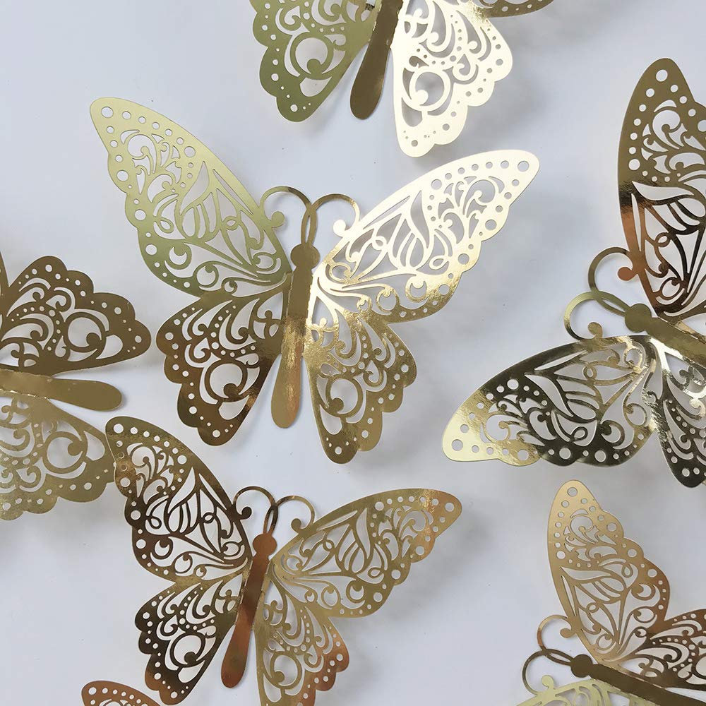 24Pcs Gold Silver Butterfly Wall Sticker Decal 3D Metallic Art Butterfly Mural Decoration DIY Flying Stickers for Kids Bedroom Home Party Nursery Classroom Offices Décor (Branches Gold 5)