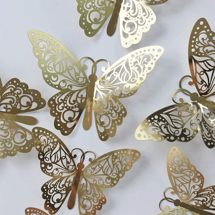 24Pcs Gold Silver Butterfly Wall Sticker Decal 3D Metallic Art Butterfly Mural Decoration DIY Flying Stickers for Kids Bedroom Home Party Nursery Classroom Offices Décor (Branches Gold 5)