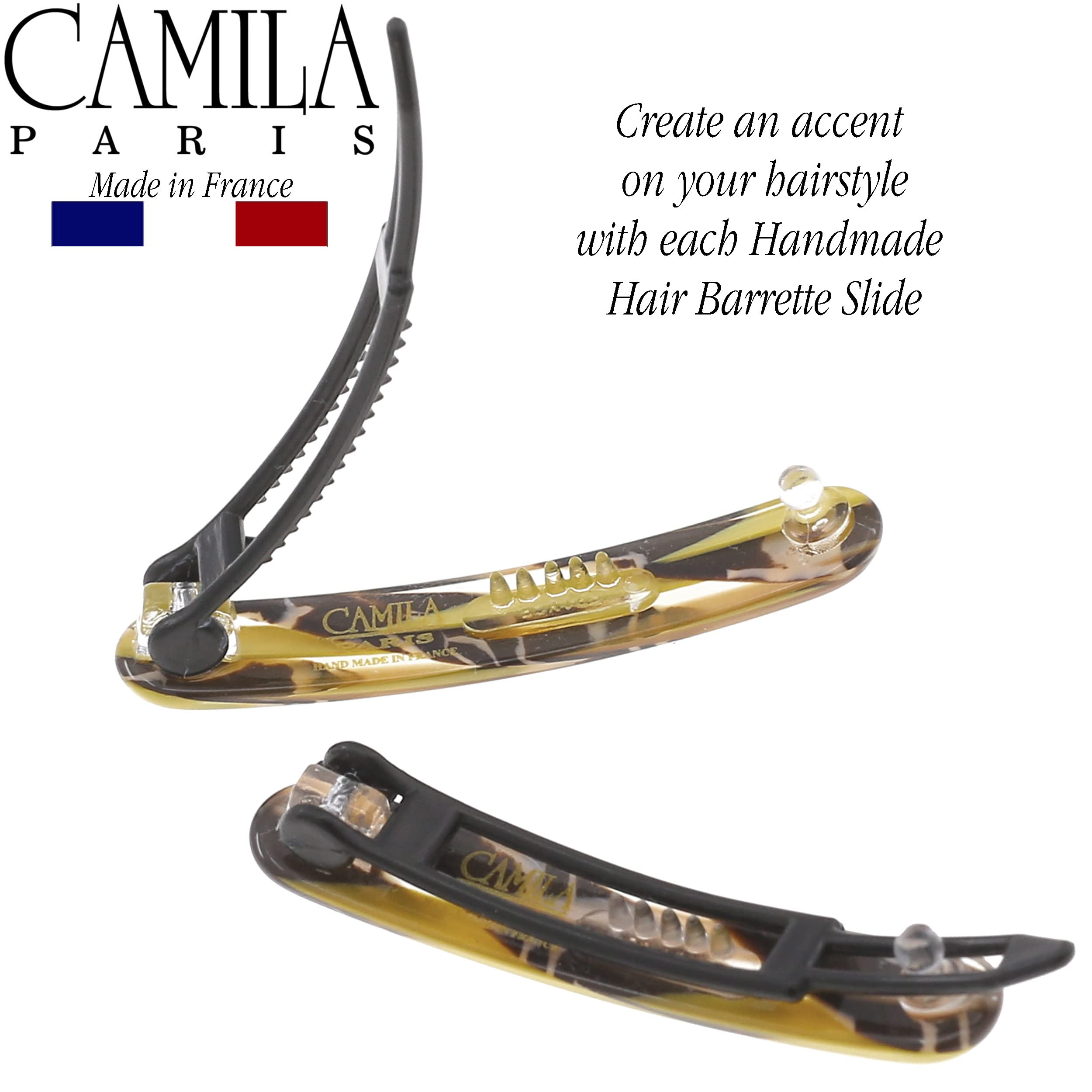 Camila Paris CP3378 French Hair Slides Clips for Women, Handmade, Girls Side Slide-in Barrette Clip, Hair Accessories for Women. Strong Hold No Slip Grip Fashion Durable and Styling, Made in France