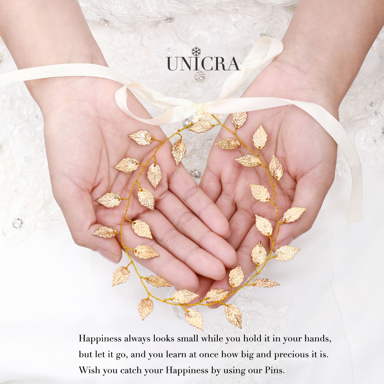 Unicra Wedding Leaves Hair Vine Bridal Leaf Headpiece Gold Headbands Hair Accessories for Women and Girls(15.7 Inches) (Gold)