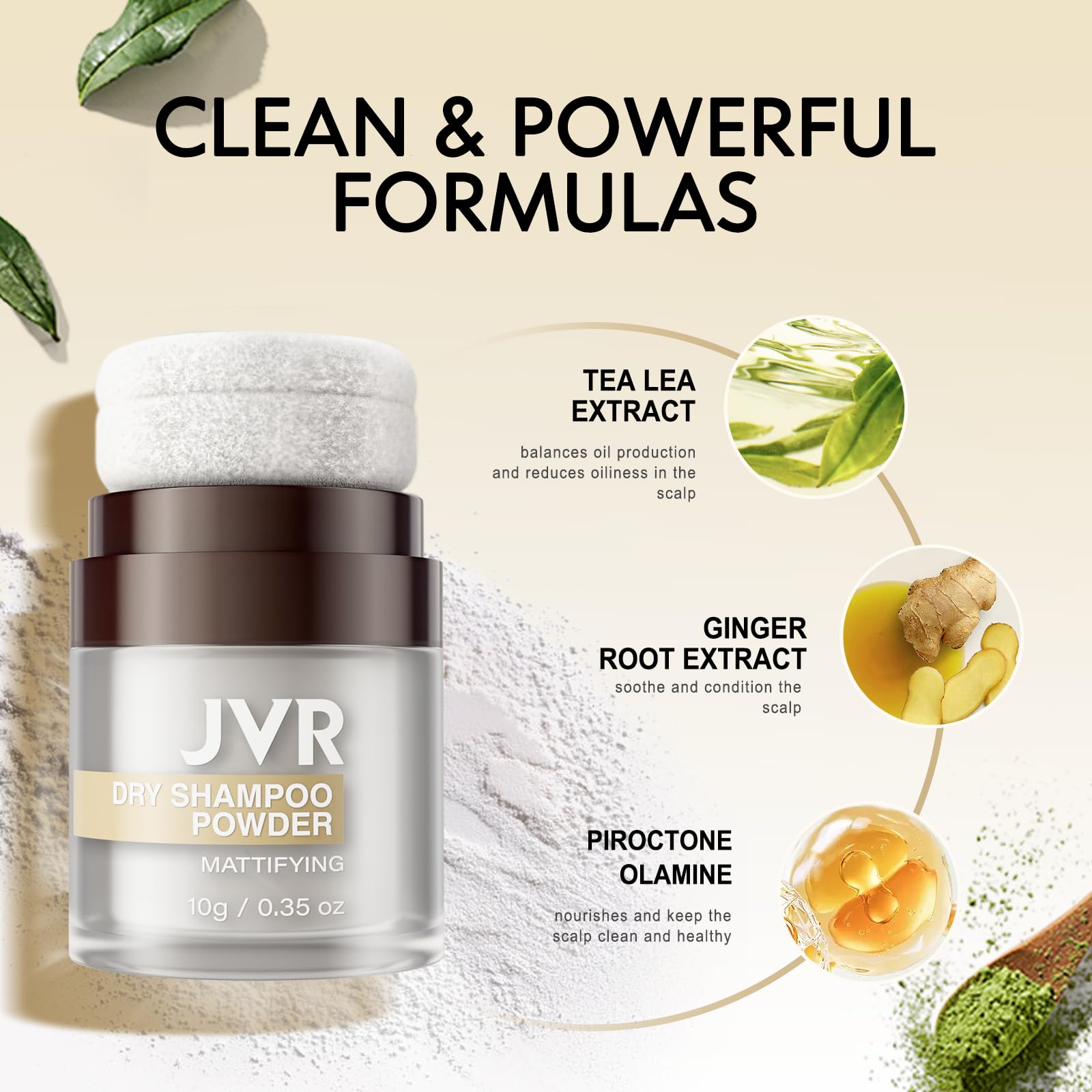 JVR Dry Shampoo Powder Absorbs Oil in Hair, Volumizing, Dry Shampoo for Women & Men, Freshens Hair, Mattifying Root Boost with Tea Extract, Non-Aerosol for Oily Hair Travel Size 0.35 oz (Original)