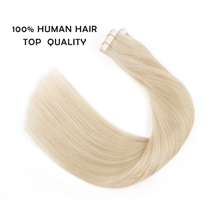 Sassina Platinum Ash Blonde PU Skin Weft Human Hair Extensions 8A Remy Brazilian Seamless, Invisible Tape in Hair Extensions 20Pcs 50g/set (60# 18) : 18 inch, Platinum Ash Blonde