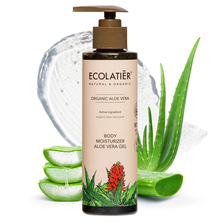ECOLATIÈR Aloe Vera Gel – 97.5% Natural Face & Body Moisturizer, Hydrating & Soothing for Dry Skin, Fast Absorbing In-Shower Aloe Lotion, Vegan Formula for Sensitive Skin – 6.7 Fl Oz