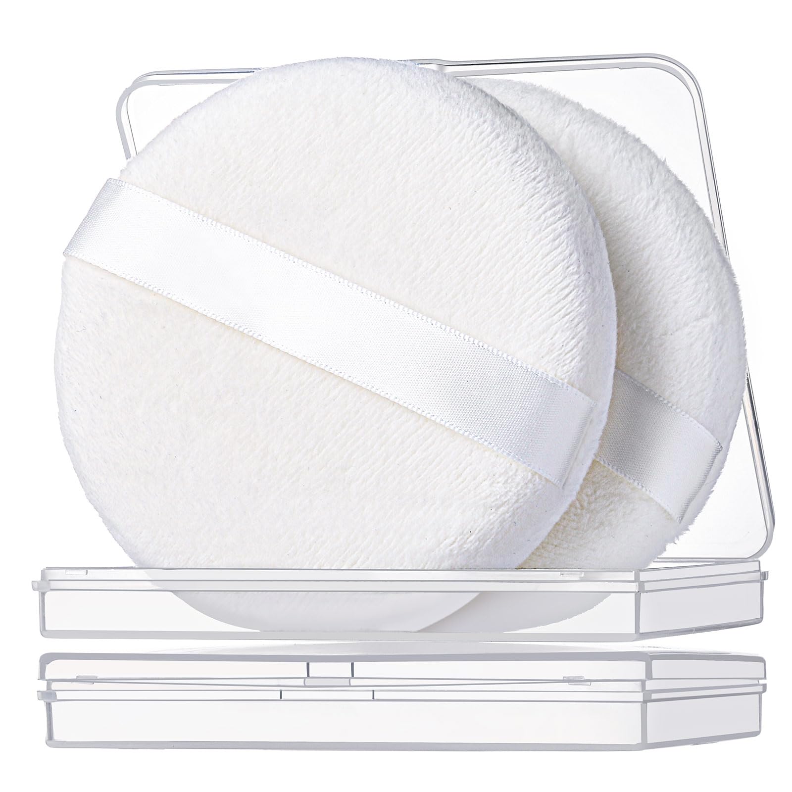 Teenitor 2pcs Powder Puff 3.54inch Medium Body Powder Puff, Powder Puff for Body Powder, Powder Puffs, Soft Velour Powder Puffs, Body Powder Puff and Container White