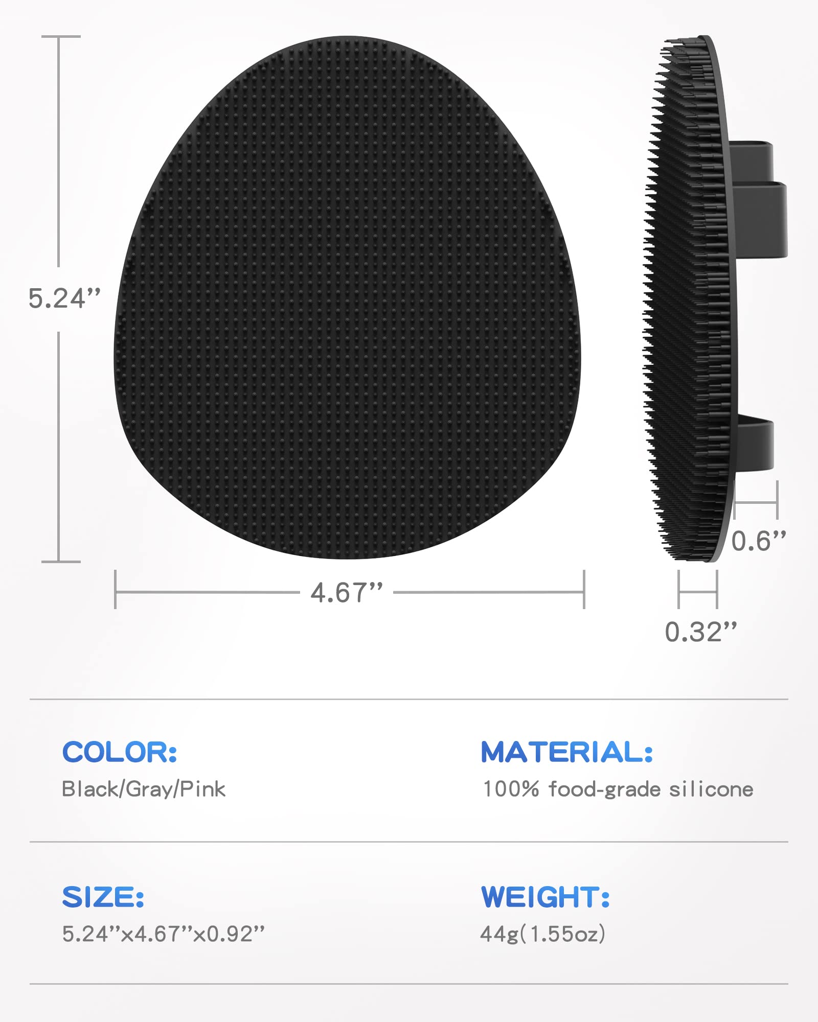 ManmiHealth Soft Silicone Shower Brush, Super-Lathering and Deep-Cleaning Body & Face Scrubber, Gentle Exfoliating Bath Glove for All Skin Types, with 2 Free Hooks.(Black + Pink)