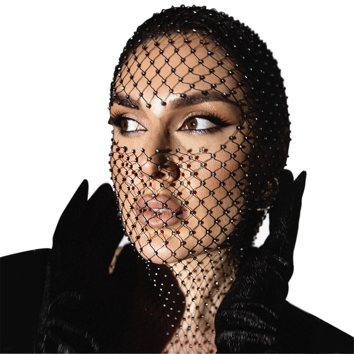 Greenery-GRE Rhinestone Mesh Full Face Mask for Women Sparkly Crystal Head Covers Turban Headscarfs Nightclub Party Headwear