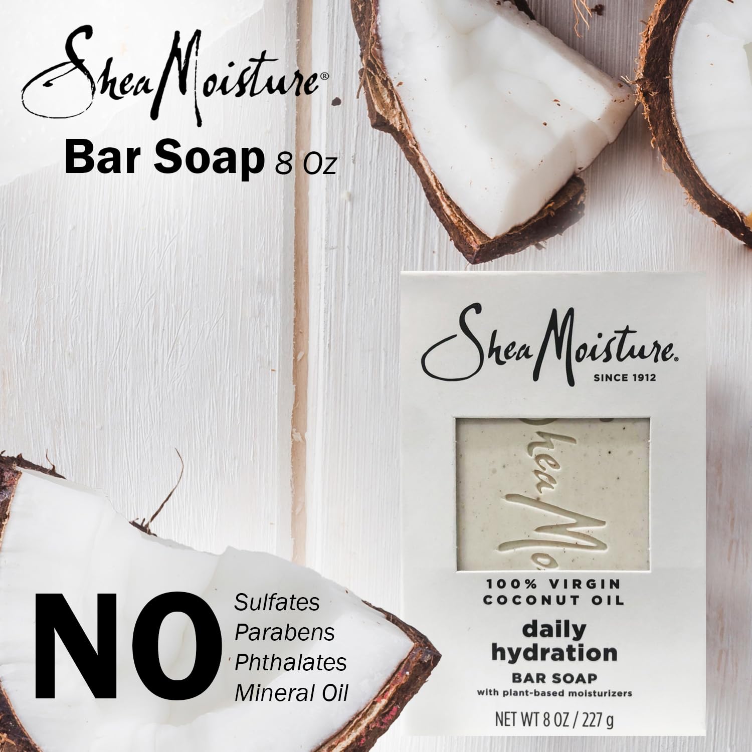 SheaMoisture Bar Soap 100% Virgin Coconut Oil - Daily Hydrating Body Wash Bar Soap with Plant-Based Moisturizers to Nourish and Replenish Skin - 8 oz. Bar 2 Pack