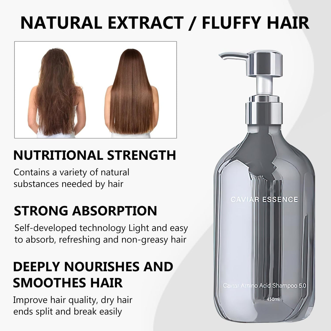 DOUNIU Caviar Amino Acid Shampoo, Caviar Nourishing Hair Moisturizing Smooth Shampoo, Oil Control Fluffy & Lasting Fragrance Shampoo(1pcs)
