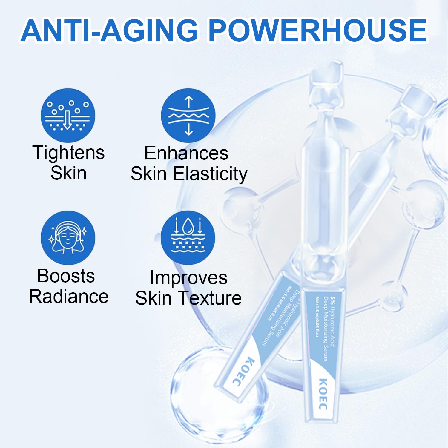 5% Hyaluronic Acid Serum Ultra-Moisturizing Vials,Hyaluronic Acid Facial Serum, Single-Use Hyaluronic Acid Tubes,Intensive Hydration,Enhances Skin Elasticity,Pre-Makeup Moisturizing Care (1 Box of 30)