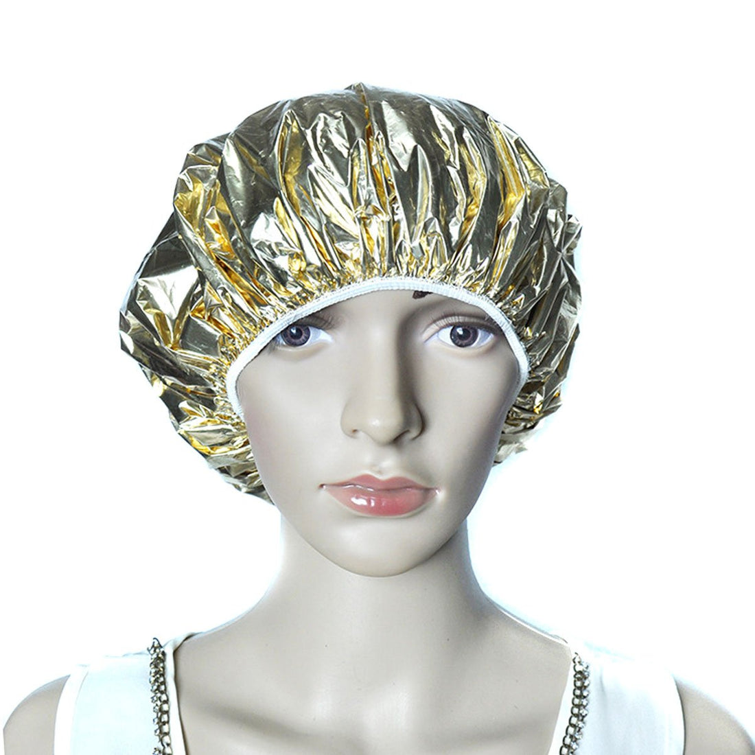 4 Pcs Salon Aluminum Foil Waterproof Disposable Shower Cap Baking Oil Hair Cap - Portable Ultra-thin Nourishing Dry Bath Hat Hoods Bathroom Products (Rose gold)