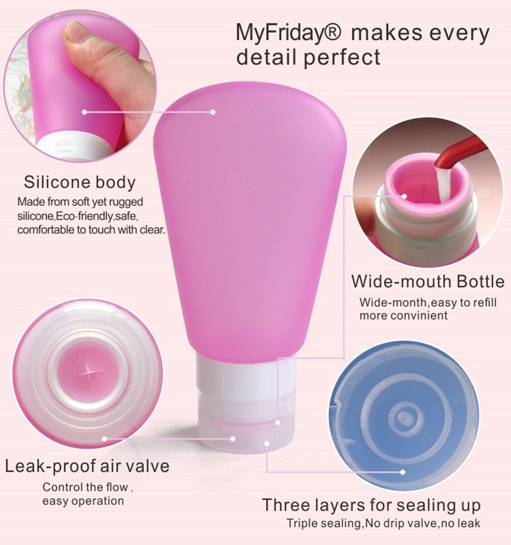 3 Pack-FNSHIP Portable Food Grade Squeeze Silicone Liquid Travel Bottle TSA Approved For Shampoo, Conditioner, Lotion, Toiletries, condiments (1 OZ Pink + White + Blue)