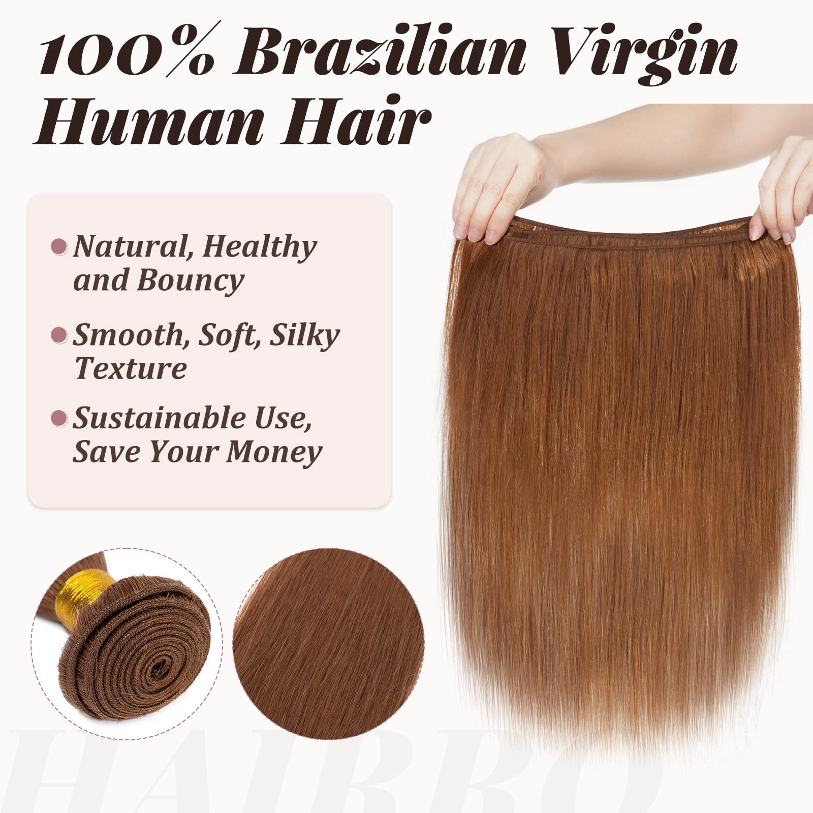 Straight Hair One Bundle 100% Human Hair Sew in Weft Extensions 20 Inch 100g/bundle Peruvian Virgin Hair Weave #30 Auburn