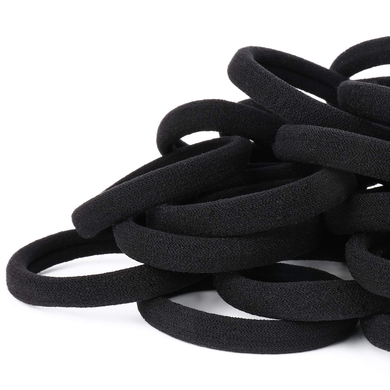 50PCS Black Hair Ties for Women, Cotton Seamless Hair Bands, Elastic Ponytail Holders, No Damage for Thick Hair, 2 Inch in Diameter, by Qarwayoc