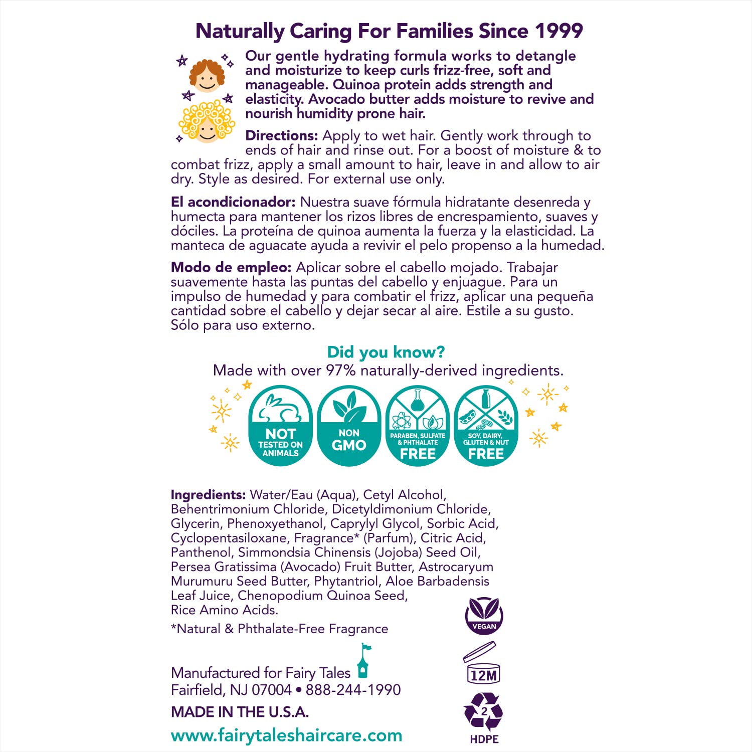 Fairy Tales Curly Q Kids Conditioner - Hydrating for Curly and Multi-Cultural Hair Types, Paraben-Free, Sulfate-Free, Gluten-Free, Nut-Free - 32 oz