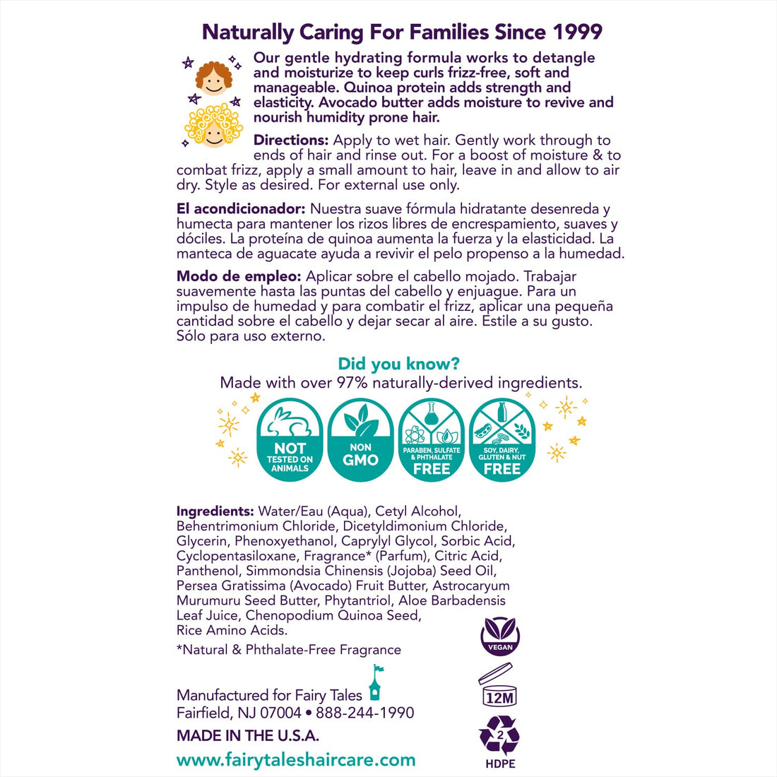 Fairy Tales Curly Q Kids Conditioner - Hydrating for Curly and Multi-Cultural Hair Types, Paraben-Free, Sulfate-Free, Gluten-Free, Nut-Free - 32 oz