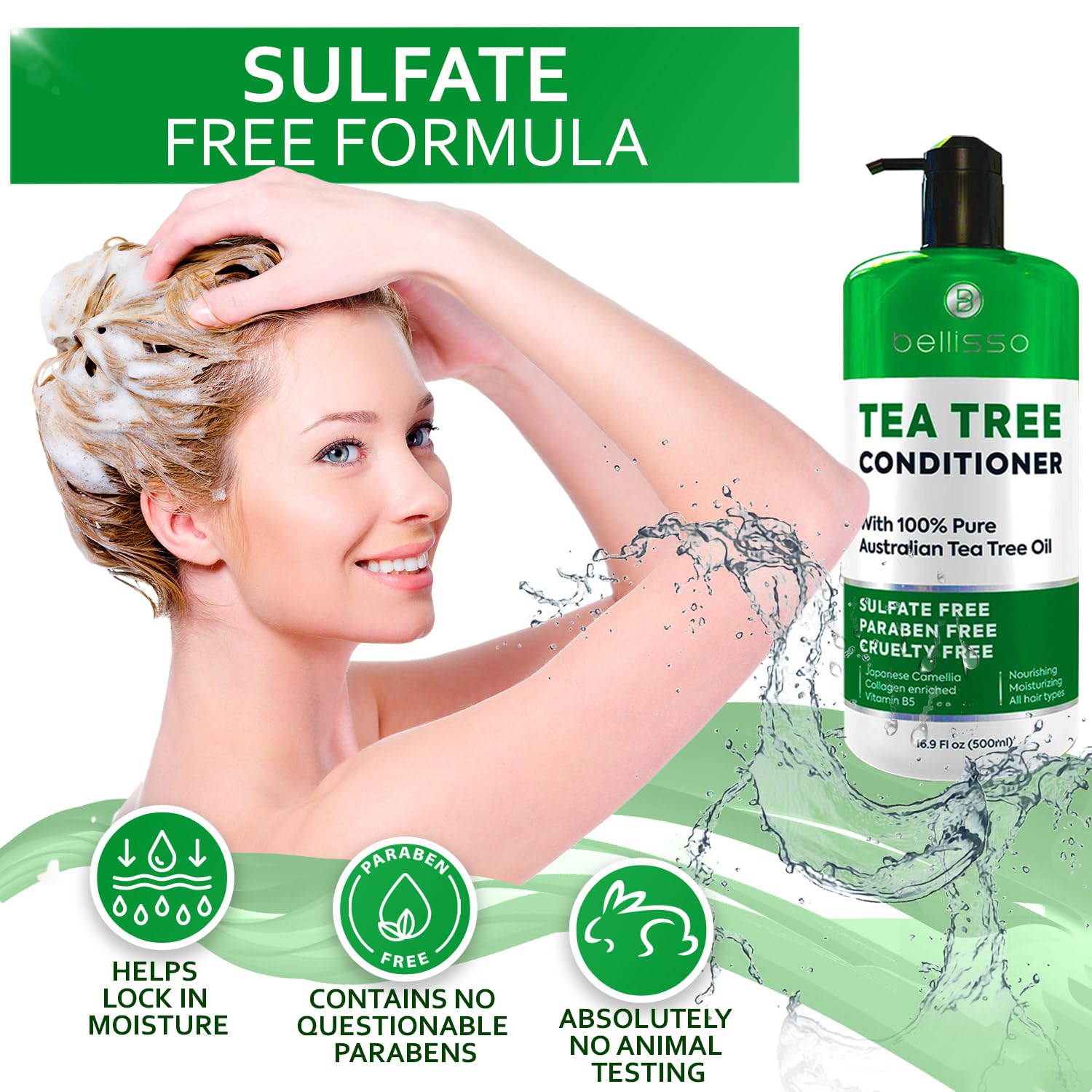Tea Tree Oil Conditioner - Sulfate and Paraben Free - Anti Dandruff Treatment for Itchy, Dry Scalps - Ideal for Women and Men with Oily Hair and Scalp Buildup
