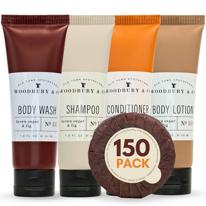 WOODBURY & CO Hotel Soap & Bulk Toiletries (150 PK, 1.7 oz each),Airbnb Essentials for Hosts & Guests Shampoo & Conditioner Supplies,Guest,Hotel Toiletries Bulk Set,Mini Travel Size Toiletries,Air BnB