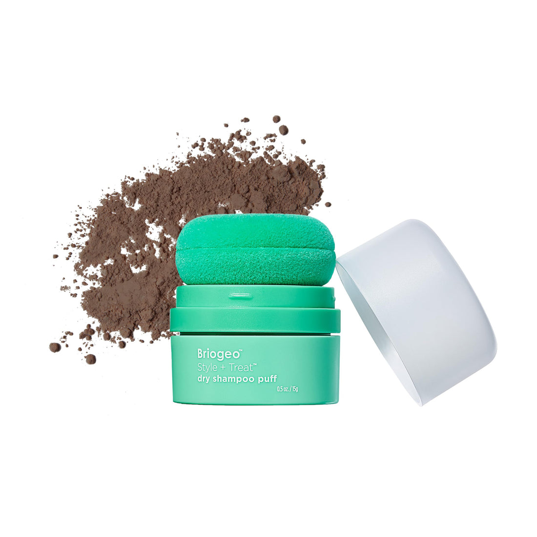Briogeo Style & Treat Dry Shampoo Puff - Tinted for Dark Hair - Mattifying Dry Shampoo Powder - Non-Aerosol, Talc Free, Benzene Free - 0.5 oz/15 g