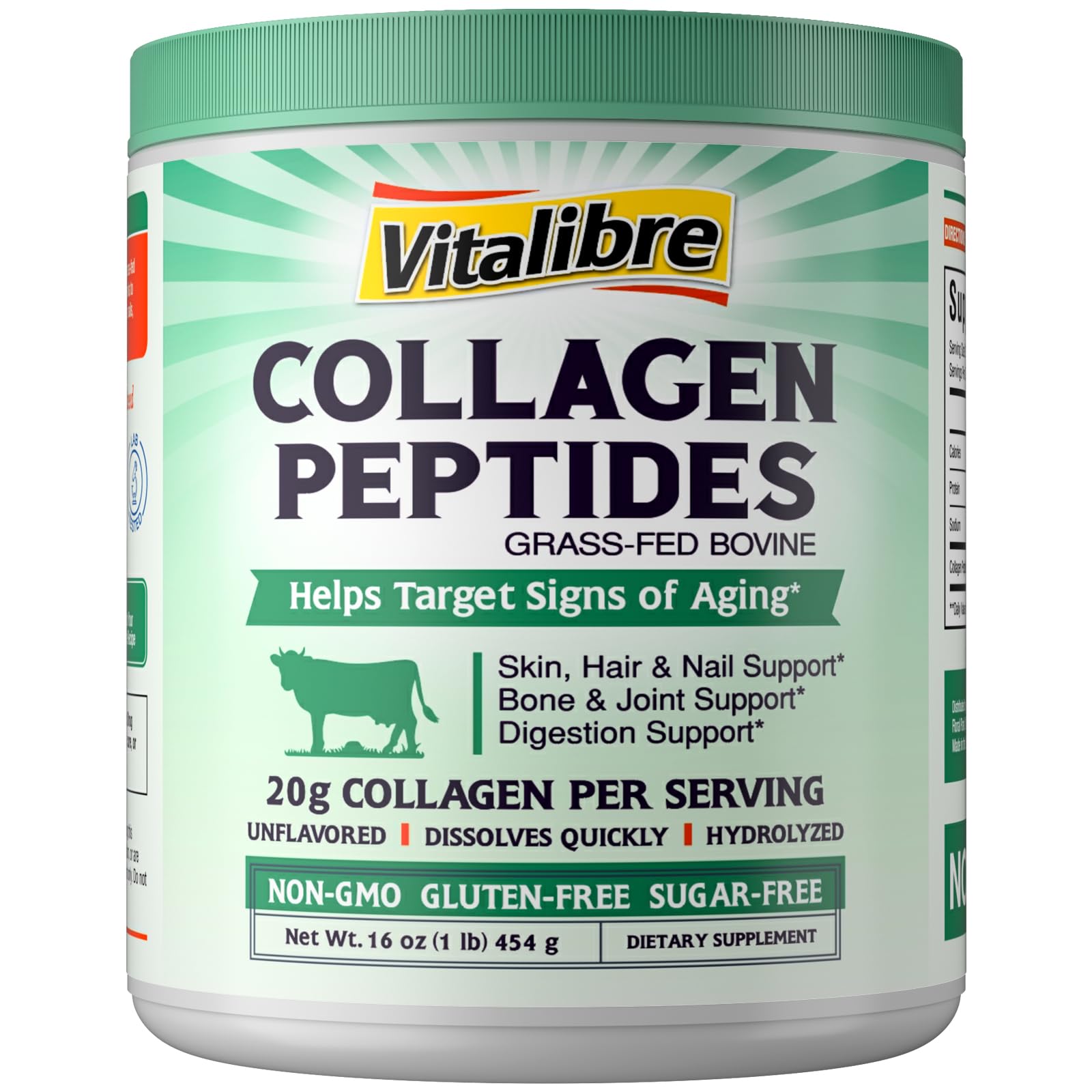 Bovine Collagen Peptides Powder for Women and Men, Grass-Fed Hydrolyzed Collagen Protein Type I & III, Skin, Hair, Nails, Bones, Joints & Digestion, Unflavored, Non-GMO, Keto & GF, 22 Servings, 16oz