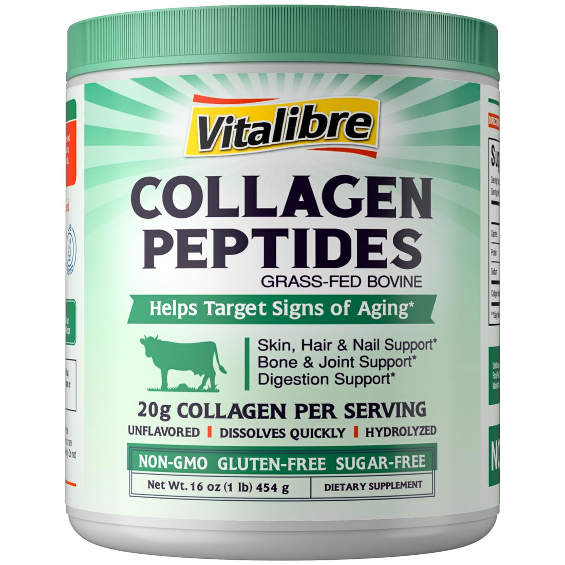 Bovine Collagen Peptides Powder for Women and Men, Grass-Fed Hydrolyzed Collagen Protein Type I & III, Skin, Hair, Nails, Bones, Joints & Digestion, Unflavored, Non-GMO, Keto & GF, 22 Servings, 16oz