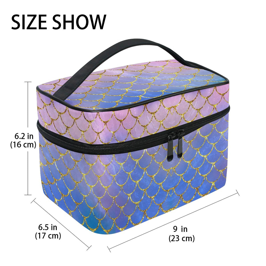 ZOEO Makeup Train Case Purple Mermaid Scales Marble Fish Light Summer Gold Korean Carrying Portable Zip Travel Cosmetic Brush Bag Organizer Large for Girls Women