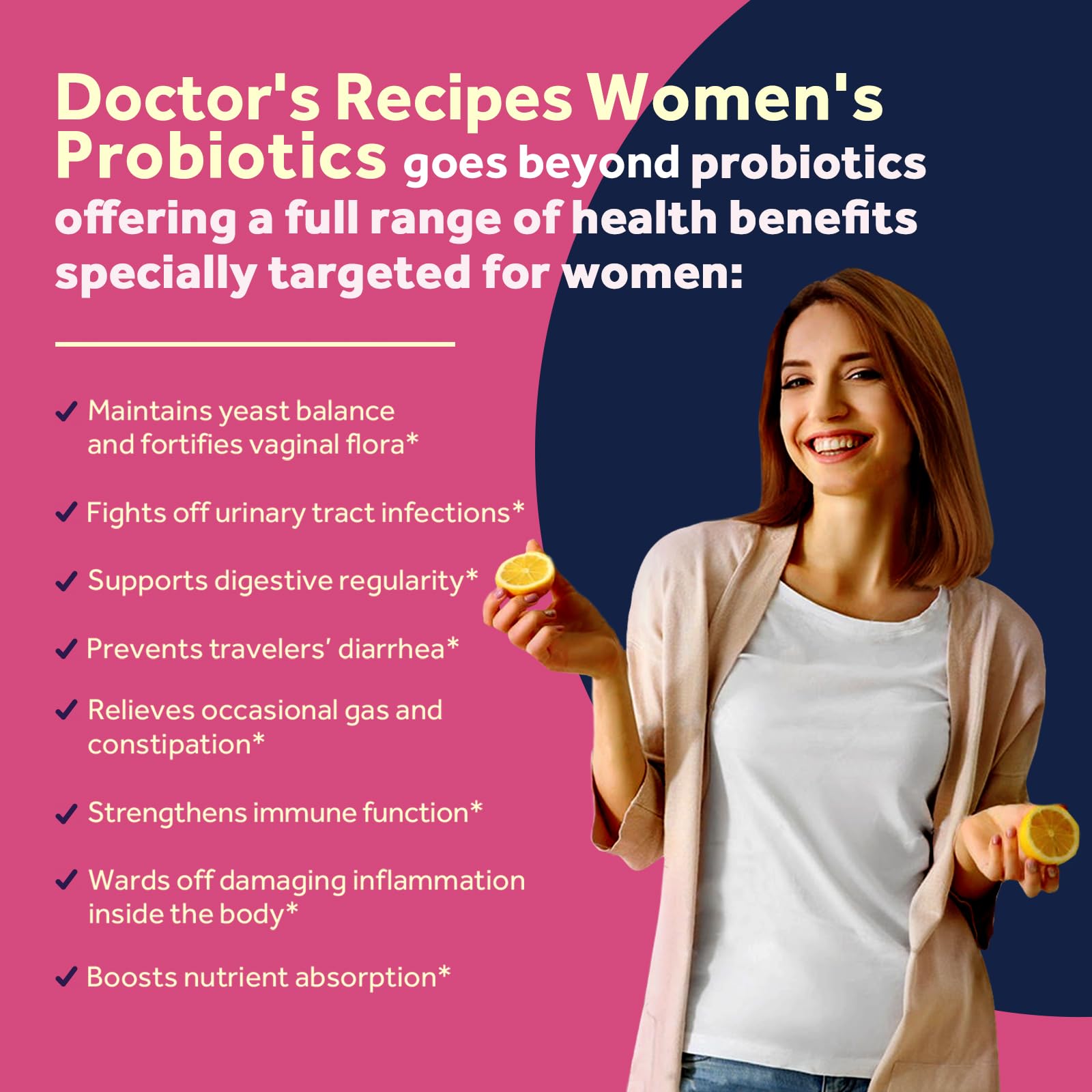 Doctor's Recipes Probiotics for Women, 100 Billion CFU 32 Strains, with Prebiotic Fiber, Enzymes & Cranberry, Vaginal Urinary Digestive & Immune, No Yeast, Shelf Stable, Delayed Release, 60 Caps