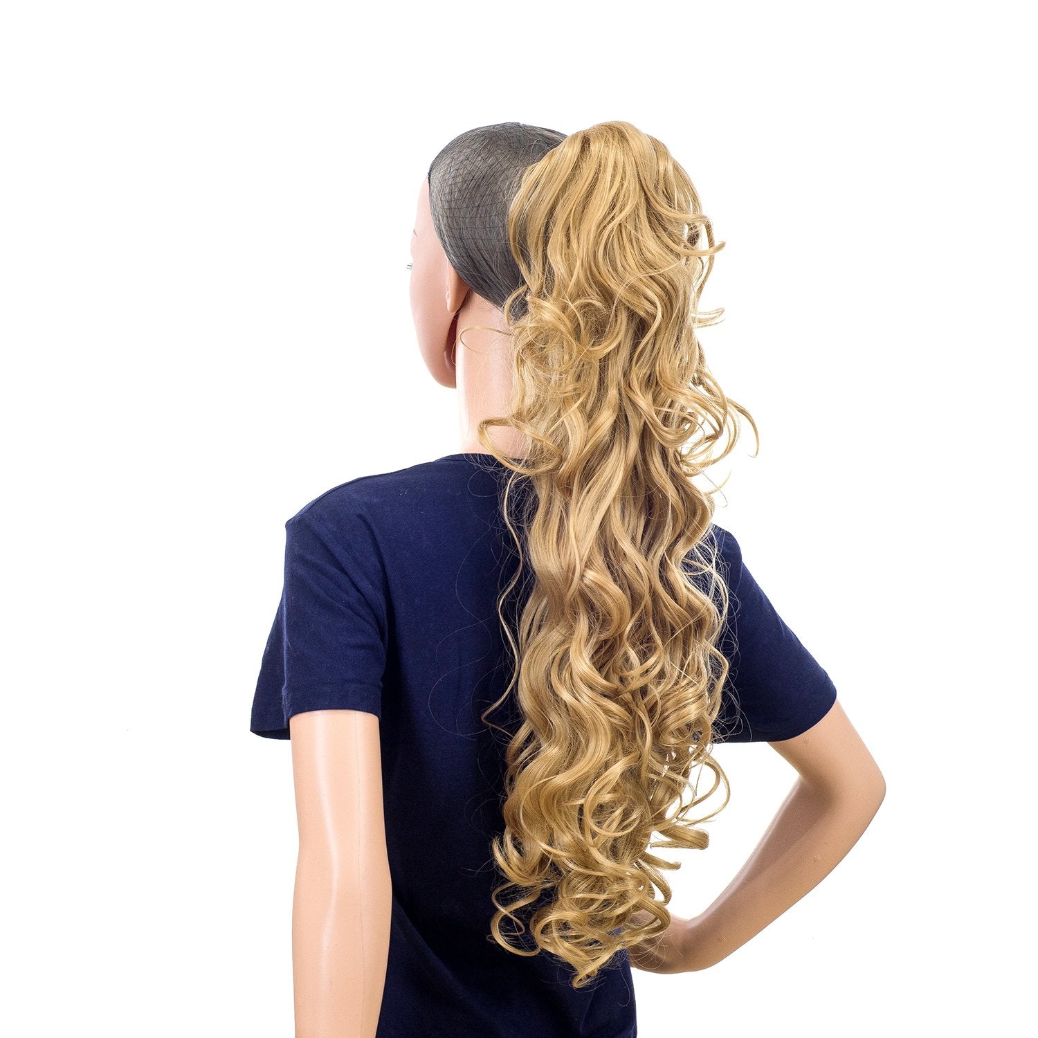 16/18-Dark Dark Honey Blonde Mixed: Swacc 24-Inch Long Messy Curls Claw Clip Ponytail Extensions Synthetic Clip In Drawstring Curly Ponytail Hairpiece Jaw Clip Hair Extensions (16