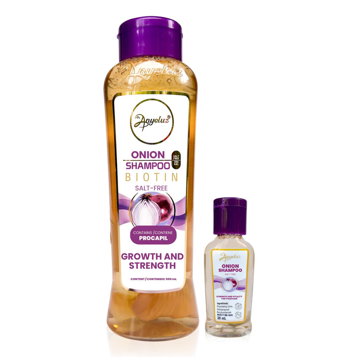 ANYELUZ Kit Duo Onion Shampoo + Mini Travel Size, Hair Care & Hydration, Oil-Control & Deep Cleansing, Shine-Enhancing & Strengthening Formula, Natural Extracts, All Hair Types