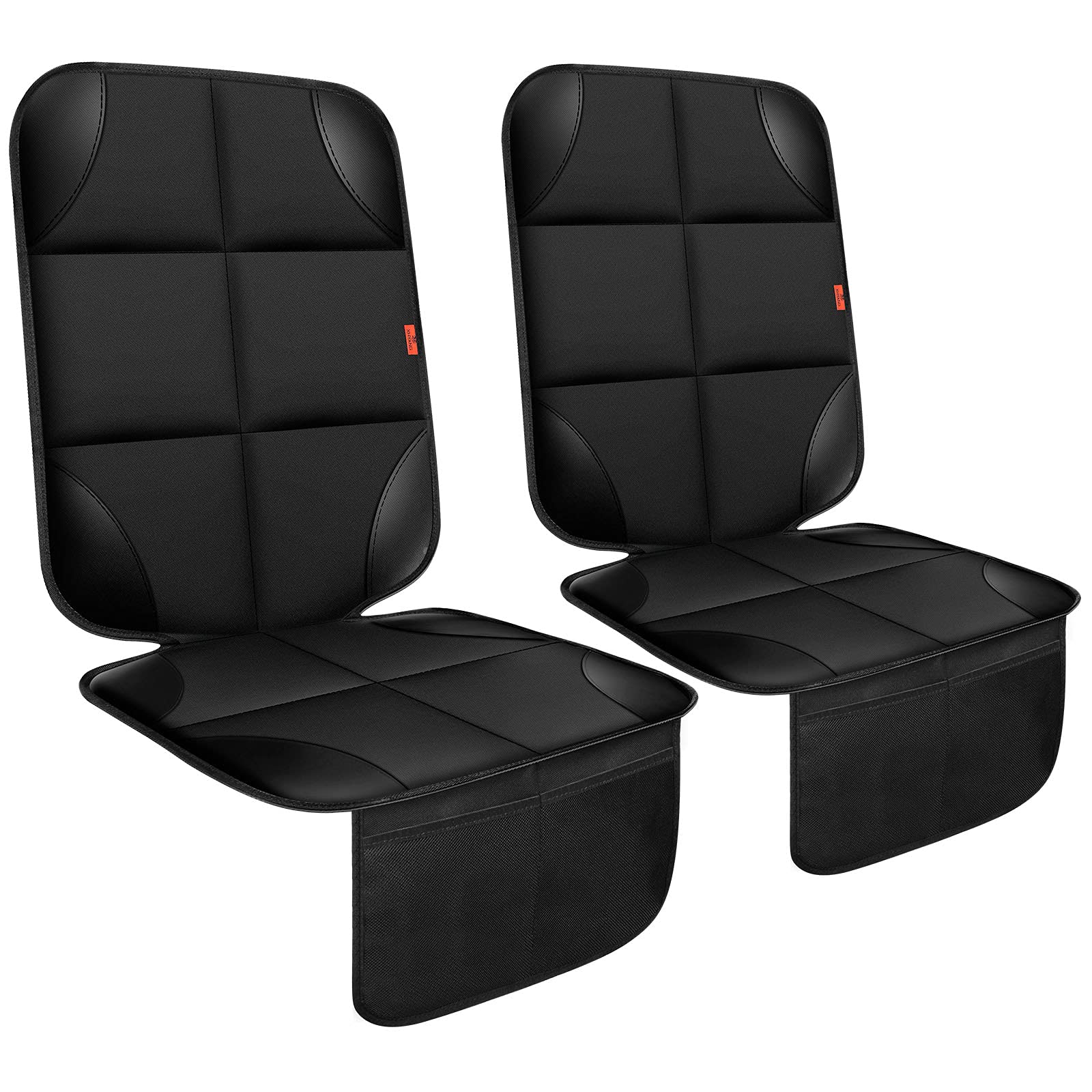 XHYANG Car Seat Protector 2 Pack Car Seat Cushion Mat Thickest Padding,Waterproof 600D Fabric Car Seat Covers for Non-Slip Backing Mesh Pockets for Baby and Pet (Black, 2 Pack)