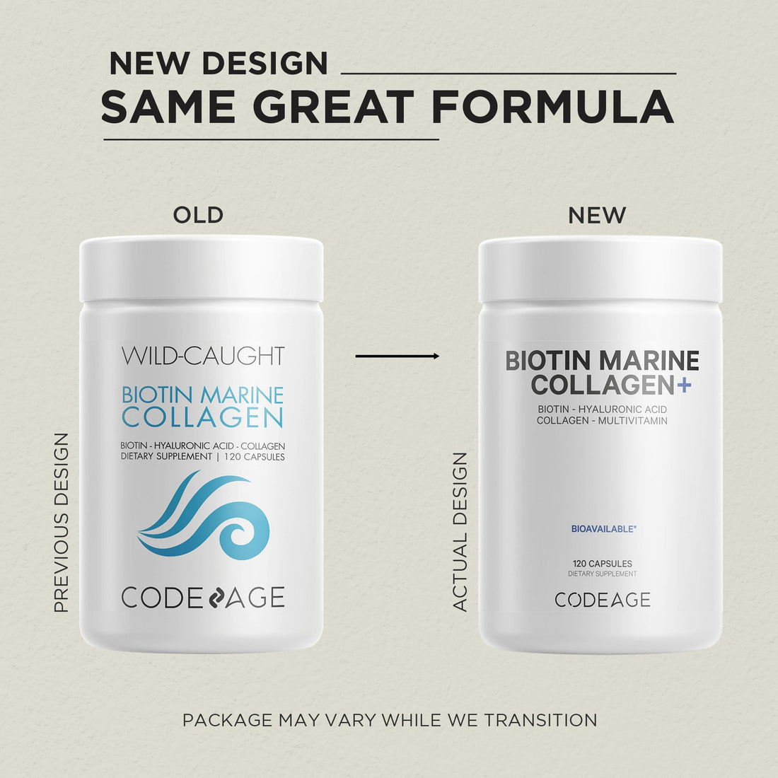 Codeage Biotin Marine Collagen Peptides - Wild-Caught Marine Collagen Types I & III, 10,000 mcg Biotin, Vitamins C & E, Hyaluronic Acid, Amino Acids, Fruit and Herb Blend, Non-GMO - 120 Capsules