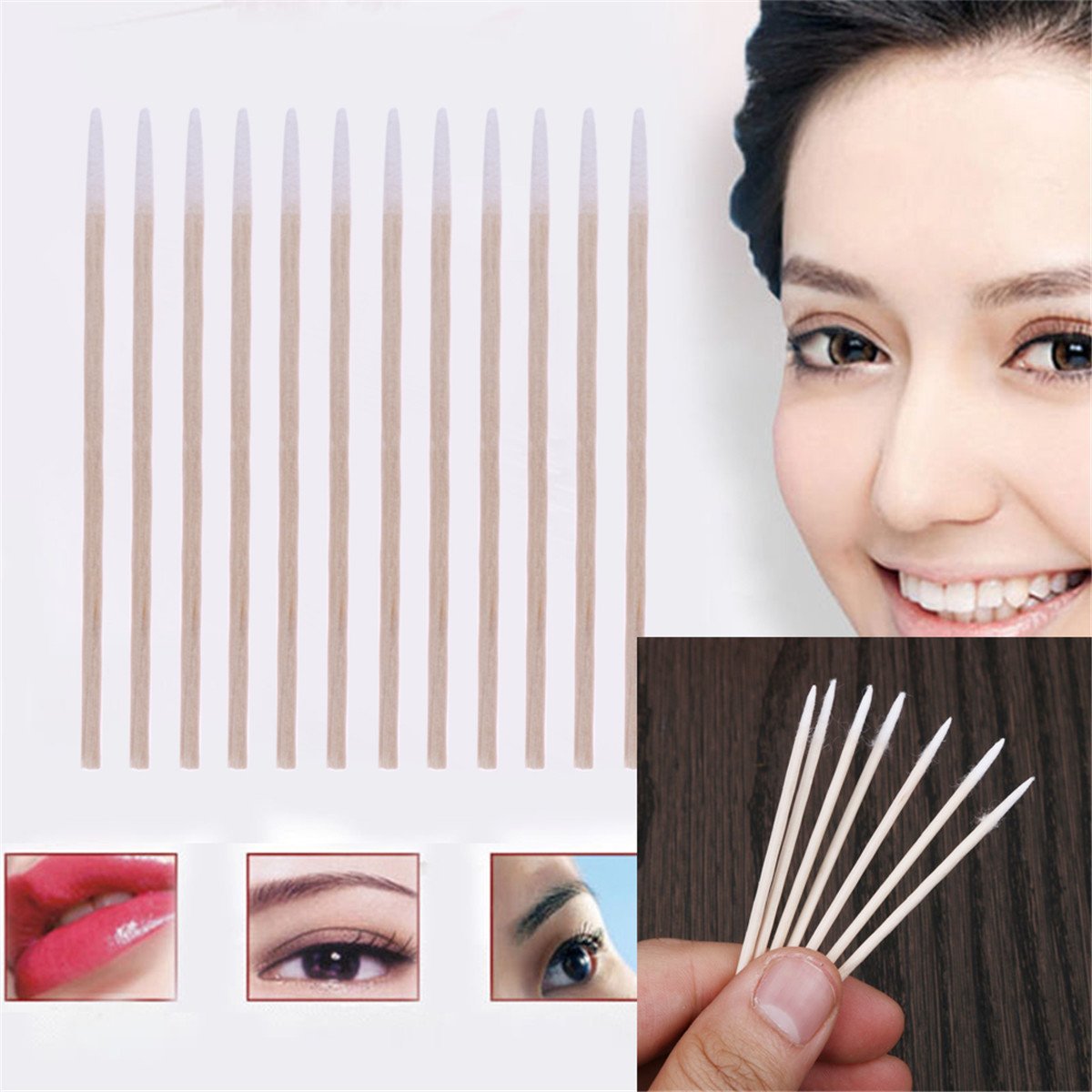 100Pcs Pointed Cotton Swabs Wooden Handle Makeup Health Medical Ear Jewelry Clean Sticks Buds Tips