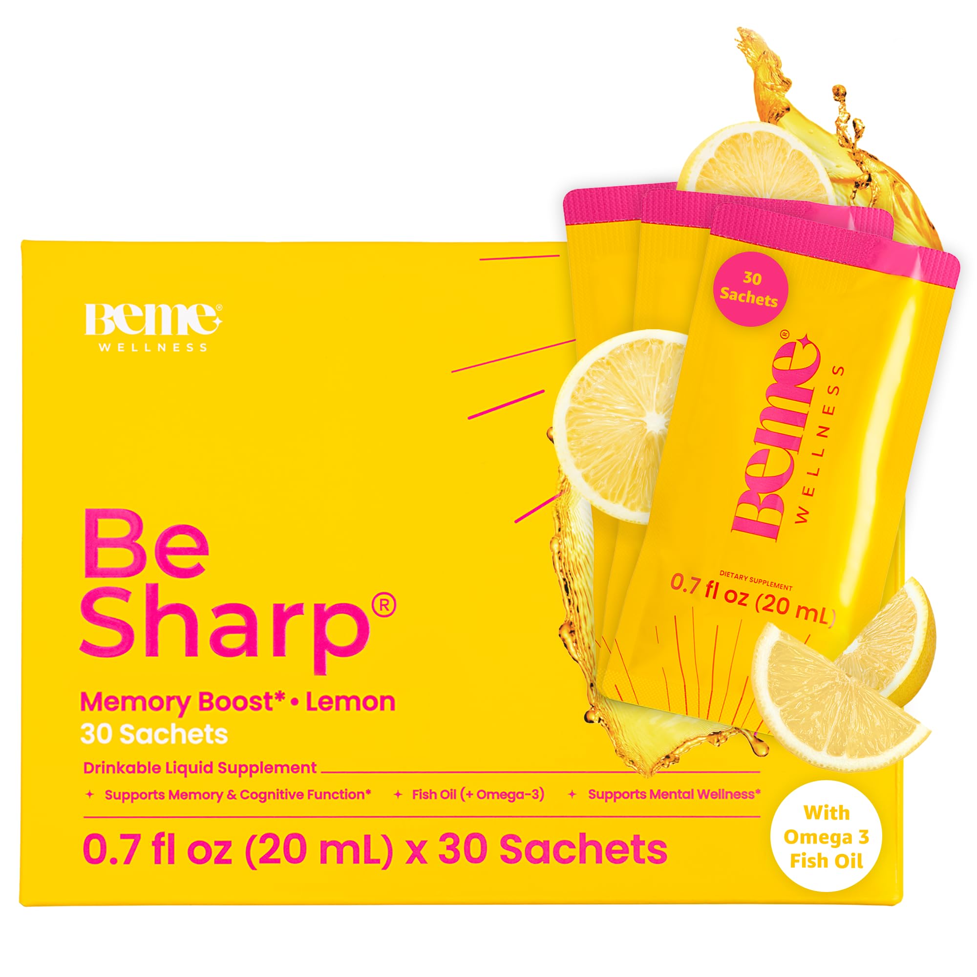 BeMe Liquid Omega 3 Fish Oil - Turmeric Curcumin, Lemon Balm Extract & Omega 3 Supplement for Women - Rich in antioxidants, Quick Absorption & high bioavailability - Supports Memory & Brain Health