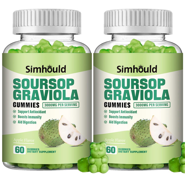 2 Pack Soursop Graviola Gummies - 3000mg Extra Strength Soursop Leaves Supplement with Vitamin C, Zinc - Digestive Aid, Immune Support & Antioxidant - Sugar-Free, Non-GMO, Vegan, 120 Counts
