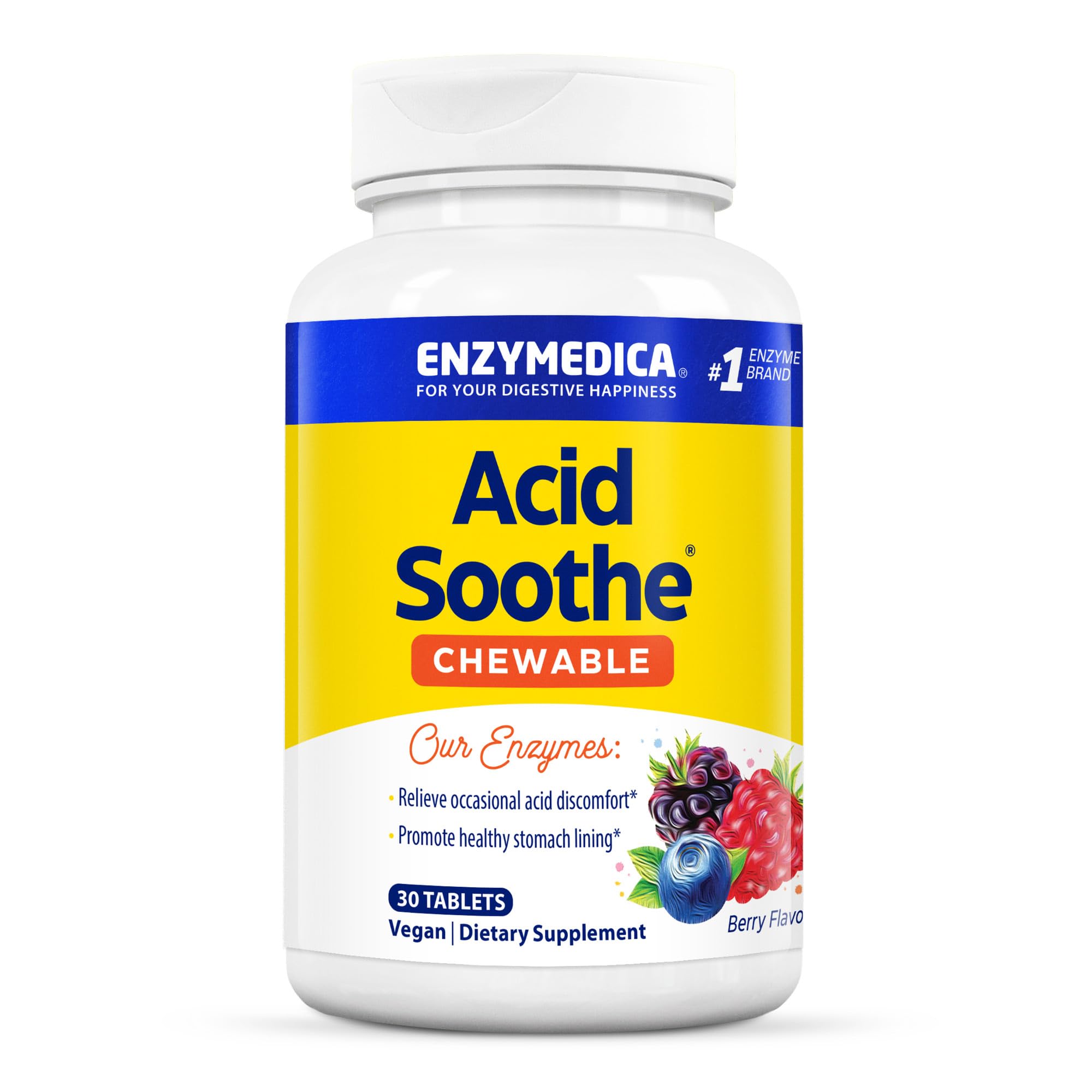 Enzymedica - Chewable Acid Soothe, Supports the Relief of Occasional Heartburn + Indigestion, 30 count