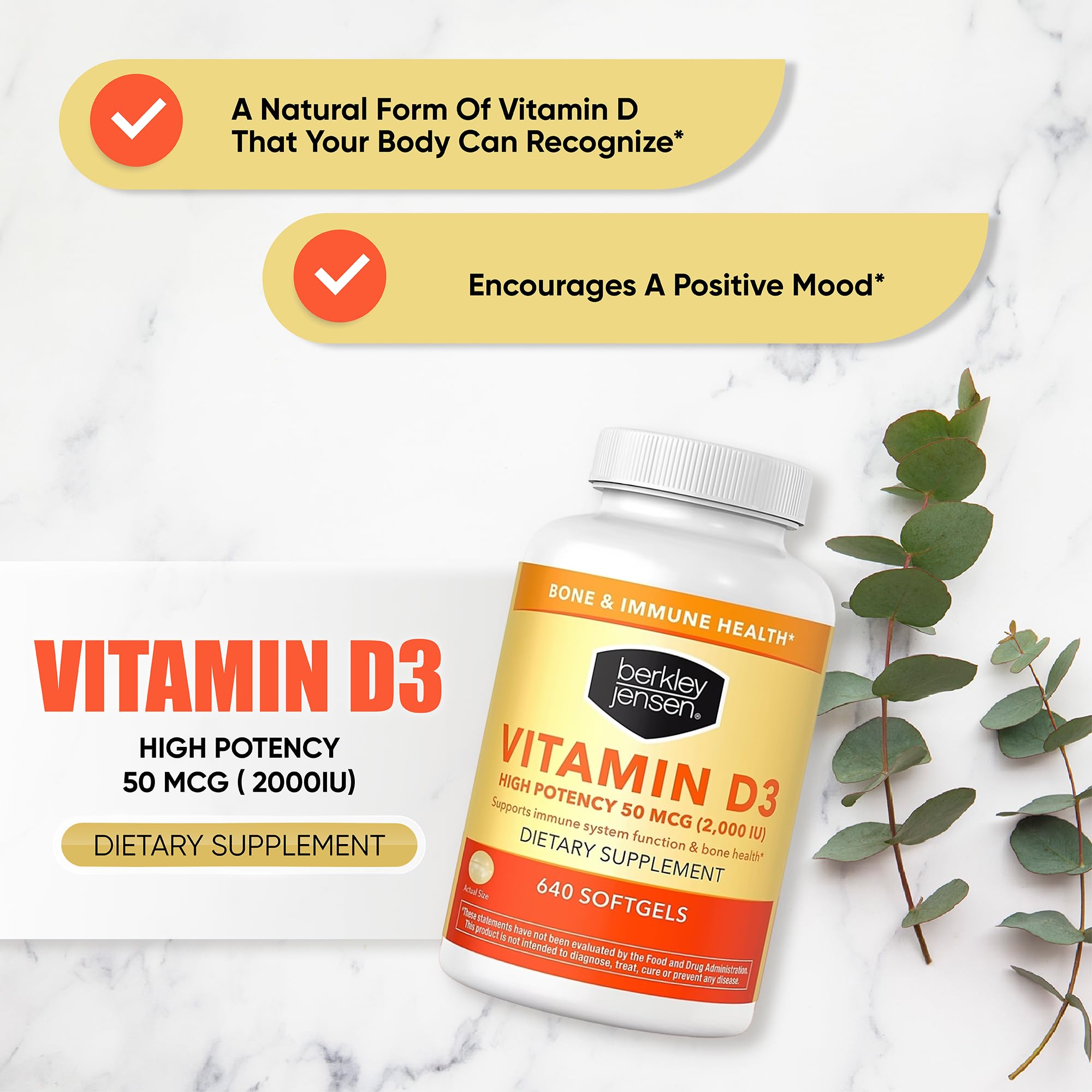 berkley jensen High Potency Vitamin D3 2000IU (50 mcg) (640 Softgels), Dietary Supplement for Teeth, Muscle, Immune Function, and Bone Health, for Men and Women, Made in USA, 640 Day Supply