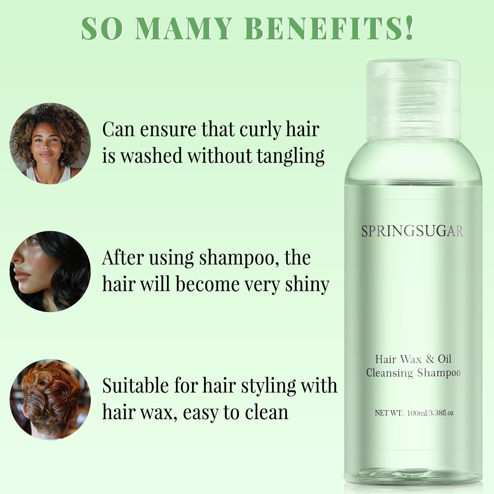 SPRINGSUGAR Hair Wax Stick Cleaning Shampoo, Deep Cleans & Easy Removal for Hair Wax Hair Gel Hair Clay Hair Spray Styling Products for All Hair Types(3.38 FL OZ)