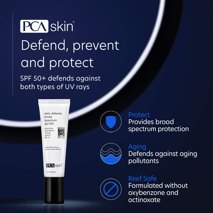PCA SKIN Daily Defense Broad Spectrum SPF 50+ - Zinc Oxide Anti-Aging Face Sunscreen, Ocean-Friendly Formula (1.7 oz)