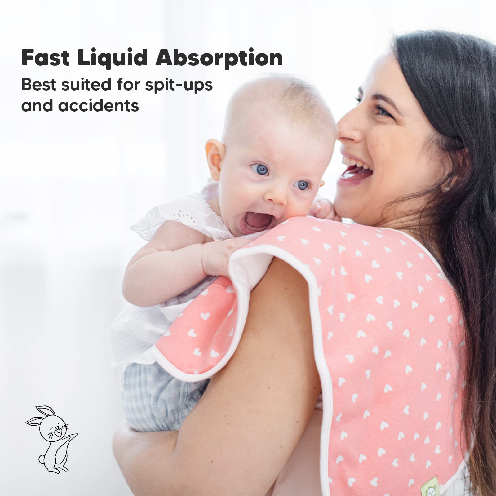 Organic Burp Cloths Baby Boy & Girl - 5-Pack Super Absorbent Cotton Burping Cloths for Babies, Soft & Plush Newborn Spit Up Rags, Infant Towels for Milk Spit Up, Unisex, Large 21 x 10 (Pink Dreams)