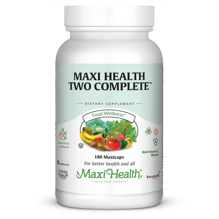 Maxi Health Two Complete - Multivitamins and Minerals - Full Potency - 180 Capsules - Kosher