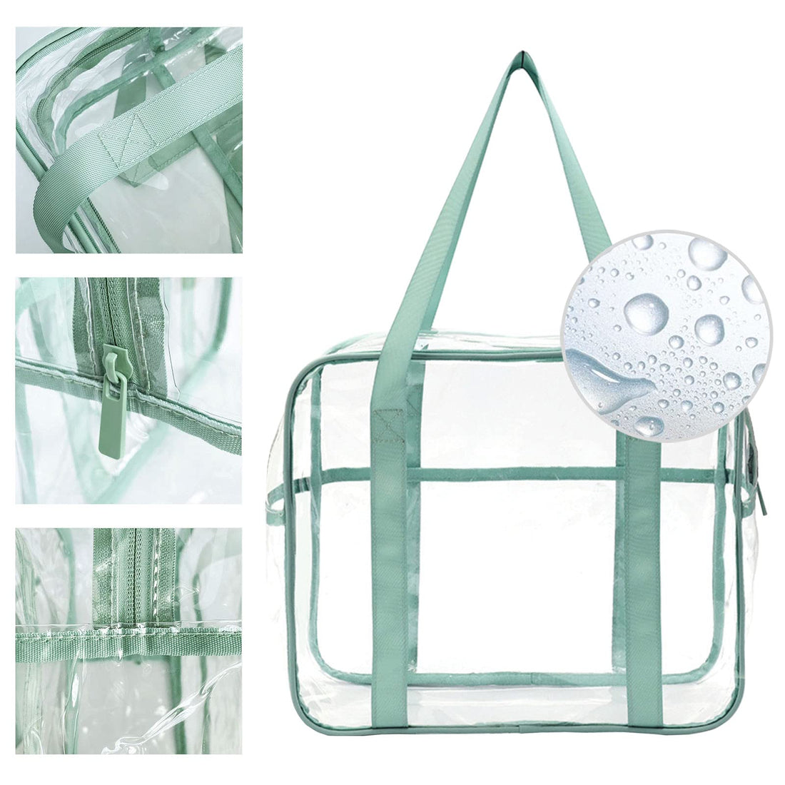 ANEMEL Clear Tote Bag Cosmetic Bag Transparent Makeup Toiletry Lightweight Waterproof Organizer Beach Bag Green