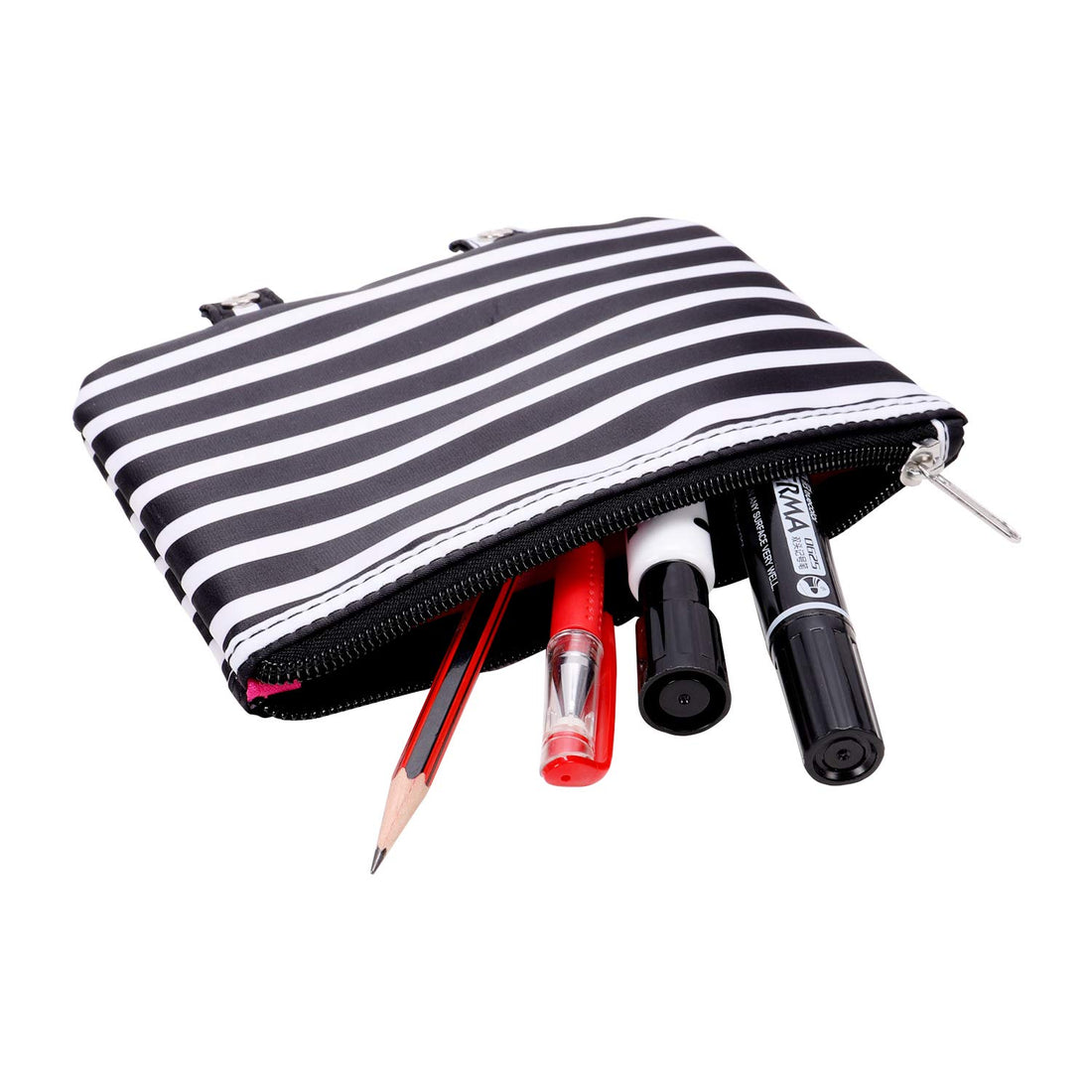 Vaultz Locking Everyday Case for Cosmetics Storage, Black and White Stripe (VZ03756)