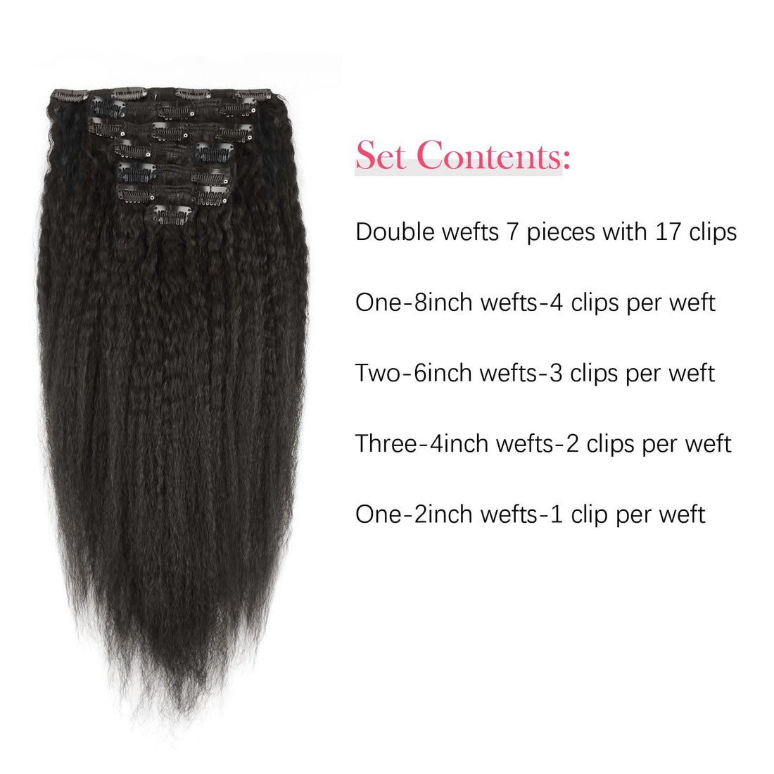 Sassina Italian Coarse Kinky Straight Clip in Human Hair Extensions 8A Virgin Brazilian Thick Hair 120Grams 7 Pieces With 17 Clips Per Set For Full Head, KS 22 Inch: 22 inch, Kinky Straight