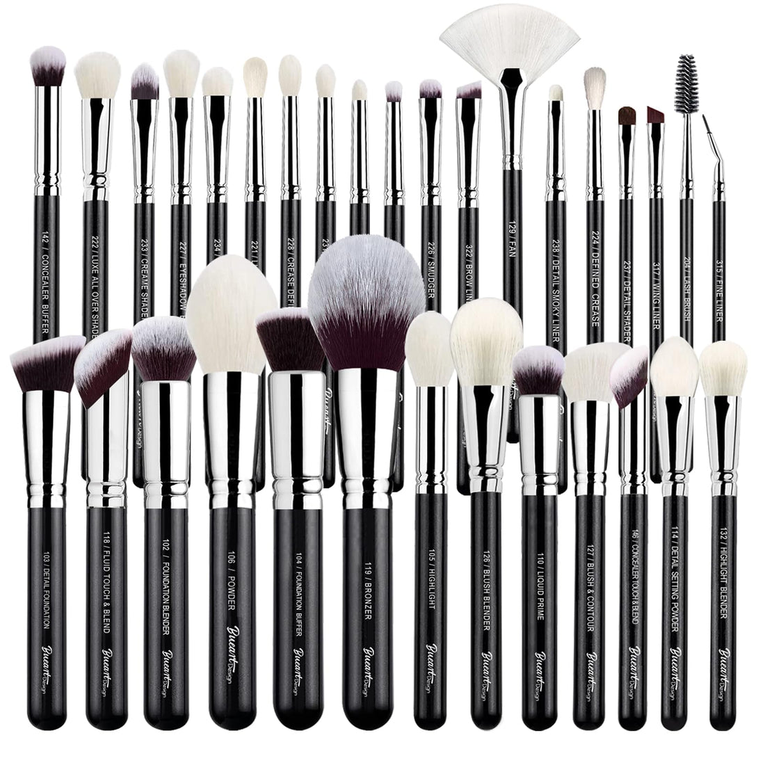 Pro makeup Artist Brushes Set 32Pcs Luxury Goat Hair Horse hair Makeup Brush Set eye and face brushes for every possibility By Bueart Design