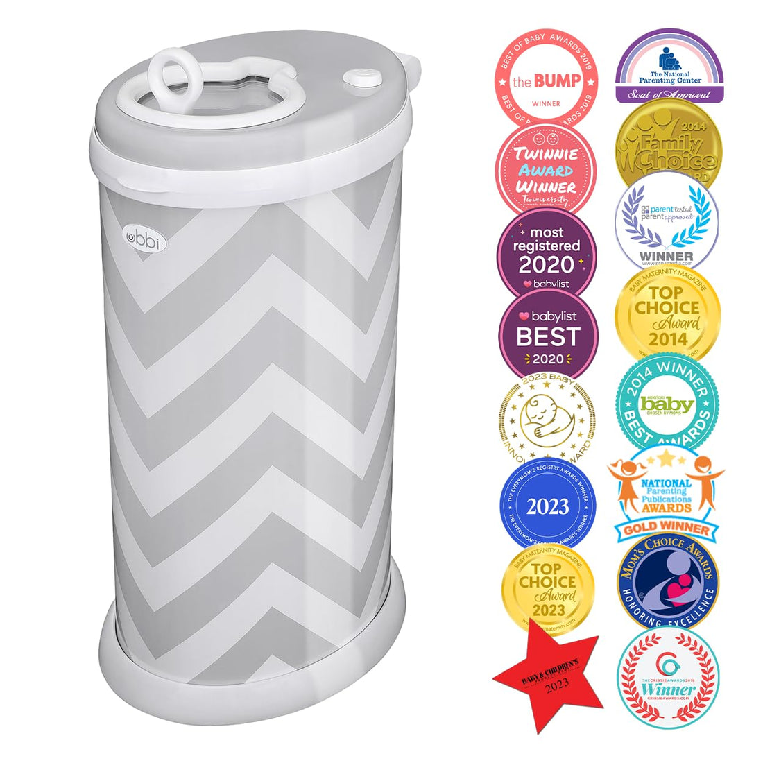 Ubbi Steel Diaper Pail, Gray Chevron (Discont.)