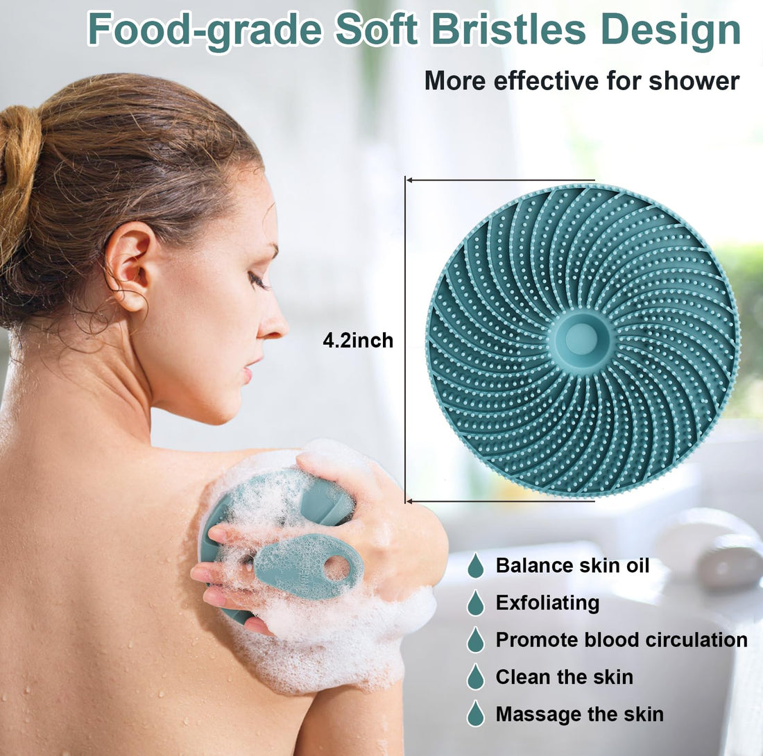 INNERNEED Food-Grade Silicone Body Scrubber Exfoliating & Massaging Shower Brush, More Hygienic Bathing Tool, for All Skin Types, Lathers Well, Longer Service Life (Dark Green)
